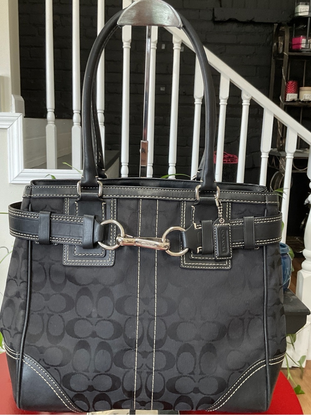 Vintage Coach Black Signature Canvas Tote with Silver Horsebit Detail